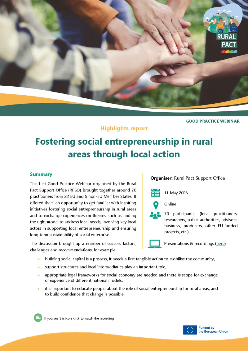 Highlights Report | Good Practice Webinar ‘Fostering social entrepreneurship in rural areas through local action’