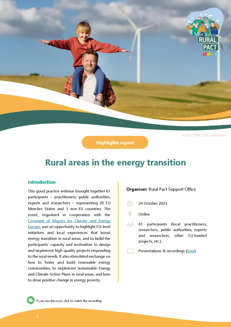 Highlights Report | Good Practice Webinar 'Rural areas in the energy transition'