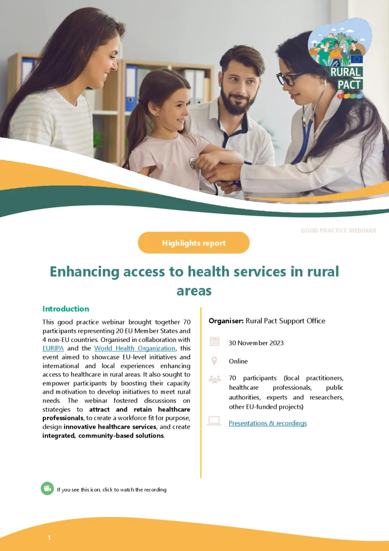 Highlights Report | Good Practice Webinar ‘Enhancing access to health services in rural areas’