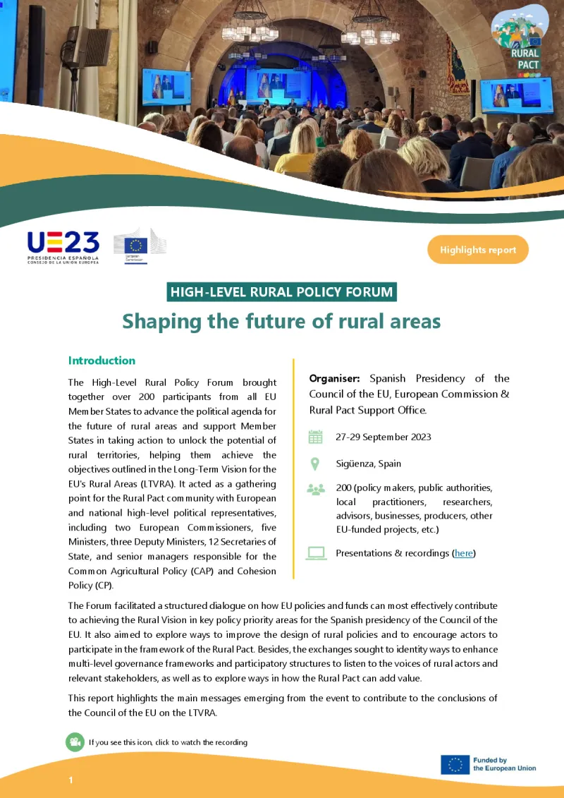 Highlights Report | High-level Rural Policy Forum ‘Shaping the future of rural areas’