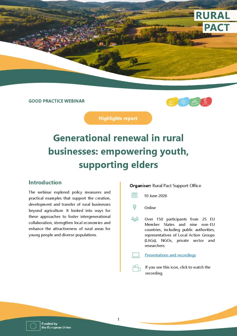 Highlights report | Good Practice Webinar on generational renewal