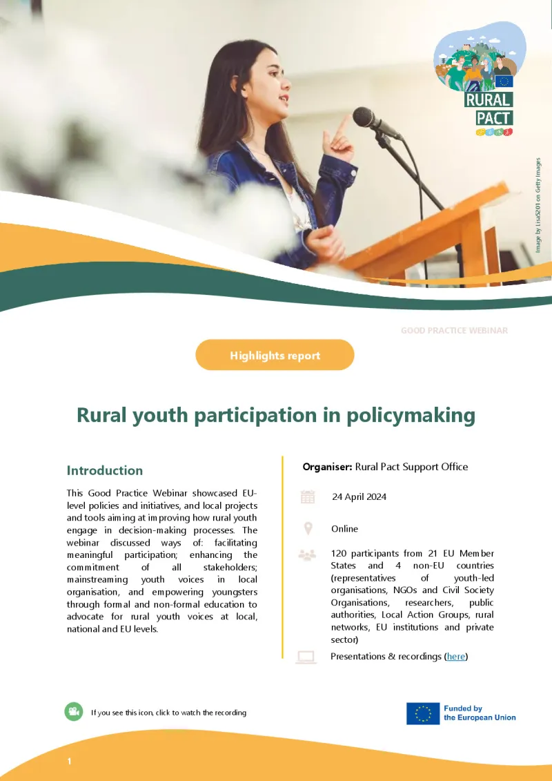 Highlights Report | Good Practice Webinar: ‘Rural youth participation in policymaking'