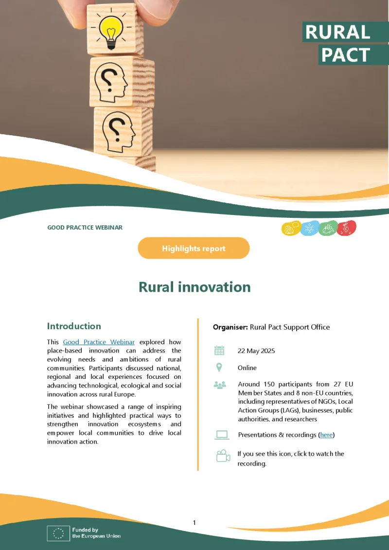Highlights Report | Good Practice Webinar ‘Rural innovation'