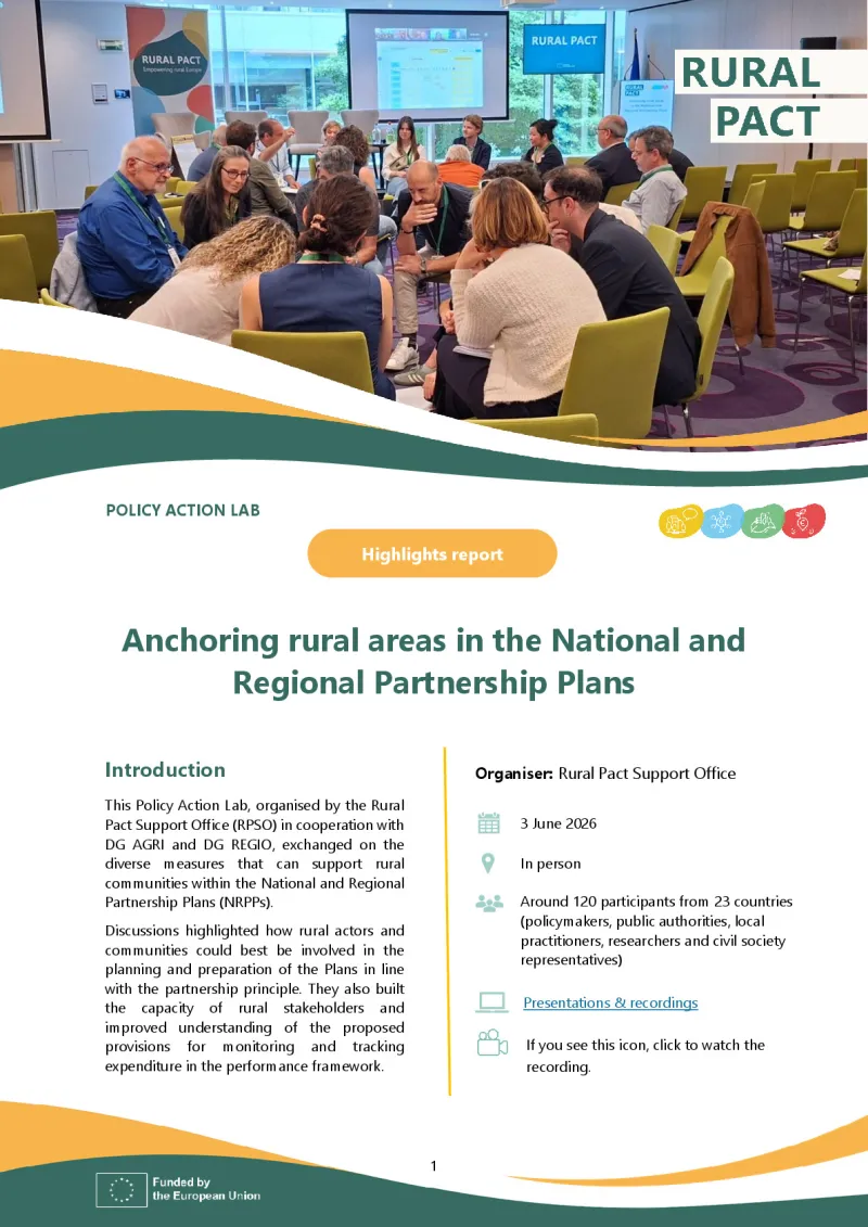 Highlights report | Policy Action Lab ‘Anchoring rural areas in the National and Regional Partnership Plans’