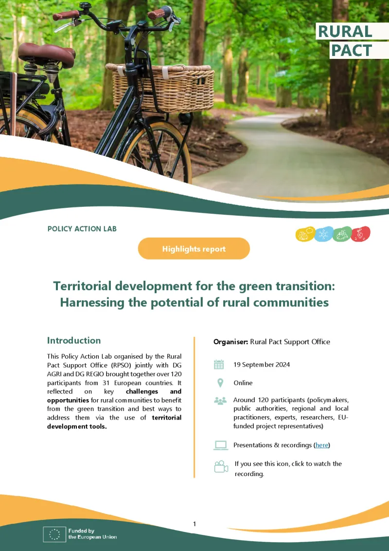 Policy Action Lab 'Territorial development for the green transition'