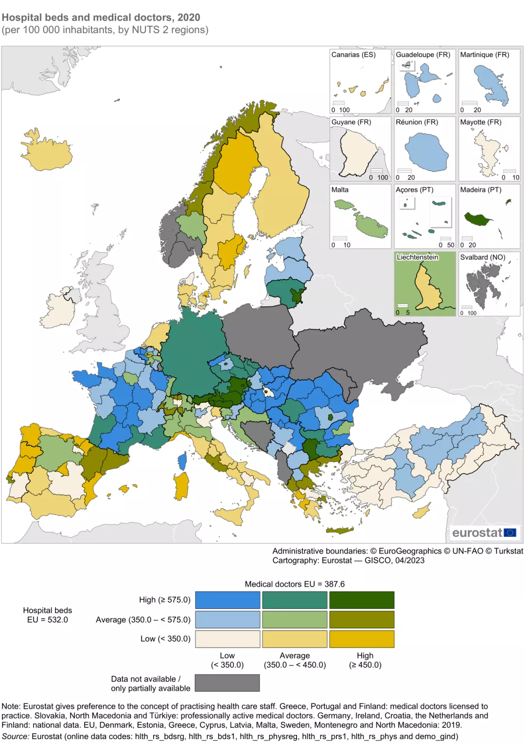 Eurostat - Hospital beds and medical doctors, 2020